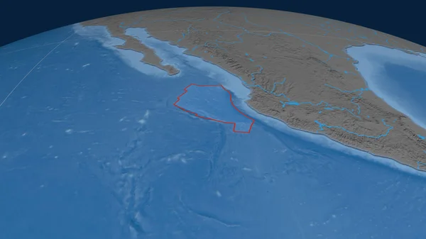 Placa Tectónica Rivera Delineada Sobre Globo Topografía Batimetría Mapa Elevación —  Fotos de Stock