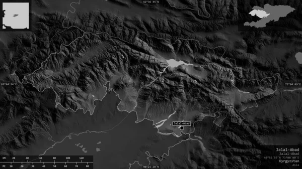 Jalal Abad Provincia Kirguistán Mapa Escala Grises Con Lagos Ríos — Foto de Stock