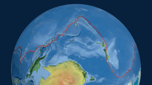 世界上的太平洋板块轮廓 地形图 3D渲染 — 图库照片