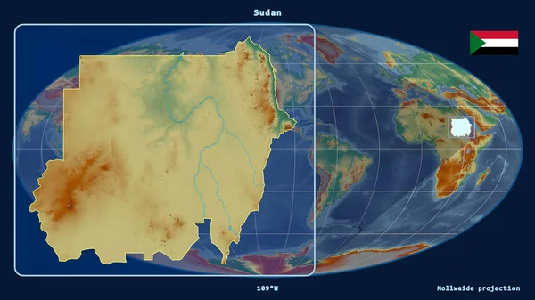 Vista Ampliada Del Esquema Sudán Con Líneas Perspectiva Contra Mapa — Foto de Stock