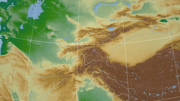 Tádžikistán Sousedství Vzdálená Perspektiva Obrysem Země Barevná Fyzická Mapa — Stock fotografie