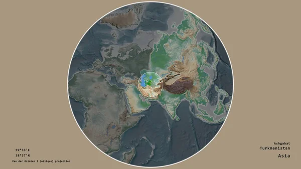 Zona Turkmenistán Marcada Con Círculo Mapa Gran Escala Del Continente — Foto de Stock