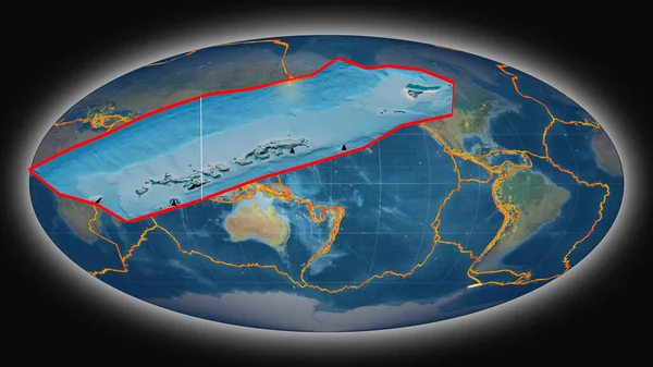 Shetland Tektonik Plakası Çıkarıldı Mollweide Projeksiyonundaki Küresel Topografik Haritaya Karşı — Stok fotoğraf