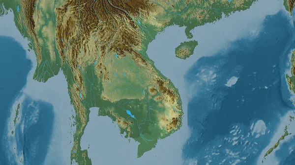 立体投影における地形救済マップ上のベトナム領域 ラスター層の生の組成 — ストック写真