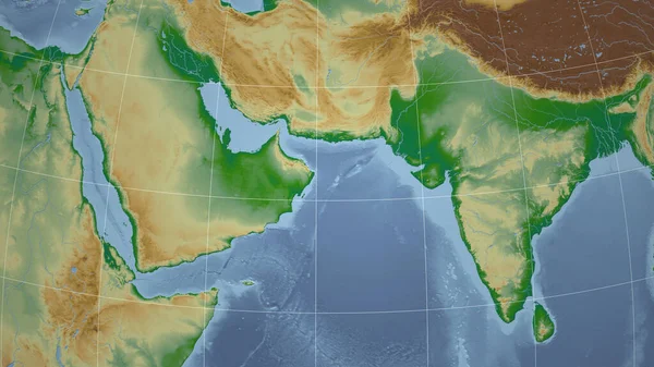 Oman Neighborhood Distant Perspective Outline Color Physical Map — Stock Photo, Image