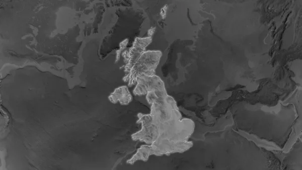 United Kingdom Area Enlarged Glowed Darkened Background Its Surroundings Grayscale — Stock Photo, Image