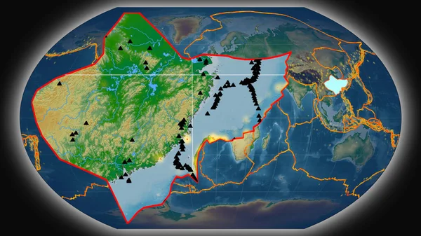 Yangtze Tektonické Desky Protlačoval Prezentován Proti Globální Barevné Fyzické Mapě — Stock fotografie