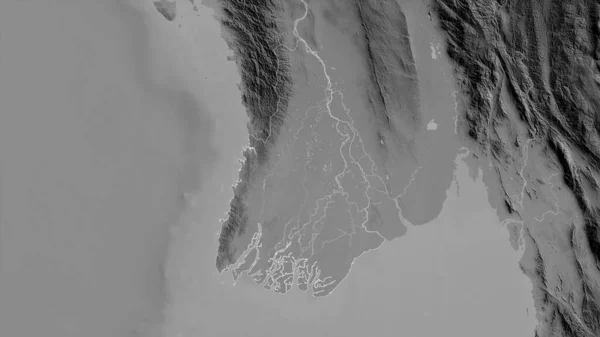 Ayeyarwady Divisão Myanmar Mapa Tons Cinza Com Lagos Rios Forma — Fotografia de Stock
