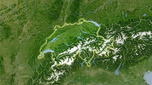 Zone Suisse Sur Carte Satellite Dans Projection Stéréographique Composition Brute — Photo