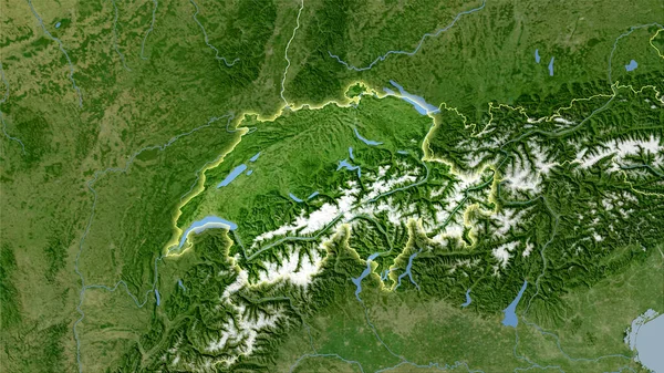 Obszar Szwajcarii Mapie Satelitarnej Projekcji Stereograficznej Surowa Kompozycja Warstw Rastrowych — Zdjęcie stockowe