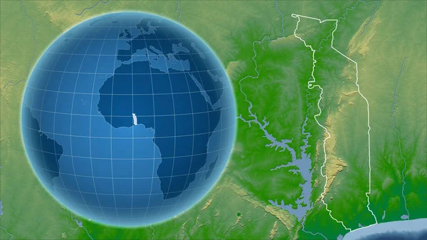 Togo Globo Con Forma Del Paese Contro Mappa Ingrandita Con — Foto Stock