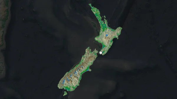 Yeni Zelanda Nın Vurgulanmış Bölgesi Mahallesinin Doyumsuz Haritasında Sermaye Noktası — Stok fotoğraf