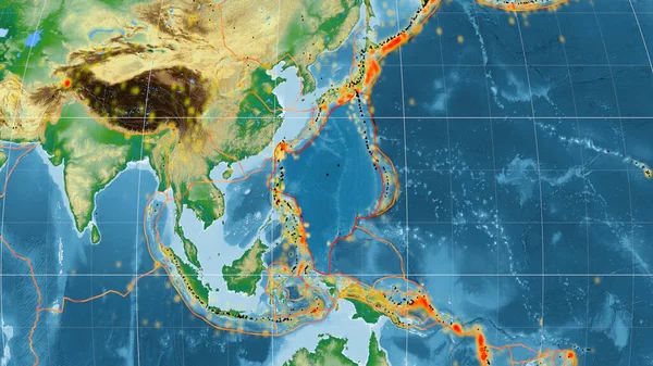 Philippine Sea Tectonic Plate Outlined Global Color Physical Map Kavrayskiy — Stock Photo, Image