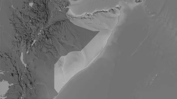 立体投影のグレースケール標高マップ上のソマリア領域 ラスター層の生の組成 — ストック写真