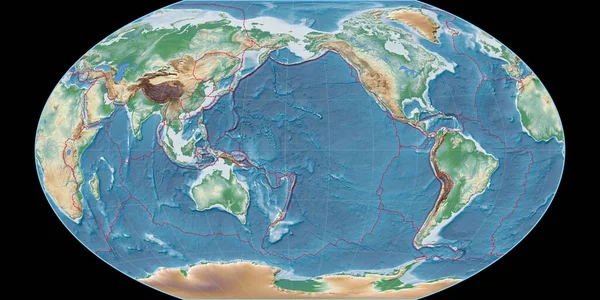 Mapa Del Mundo Proyección Del Winkel Tripel Centrado Longitud 170 — Foto de Stock
