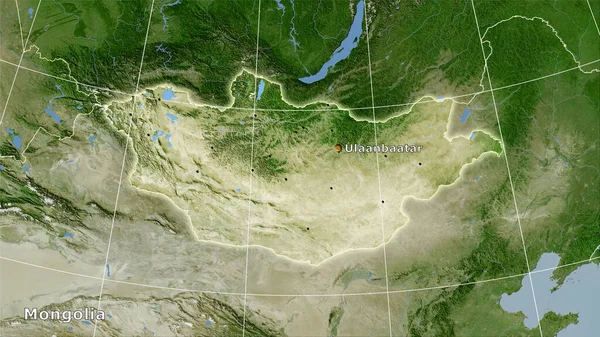 Mongolia Área Satélite Mapa Proyección Estereográfica Composición Principal — Foto de Stock