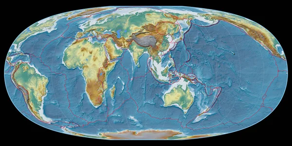 Světová Mapa Mcbryde Thomasově Projekci Soustředila Východní Délky Topografická Reliéfní — Stock fotografie