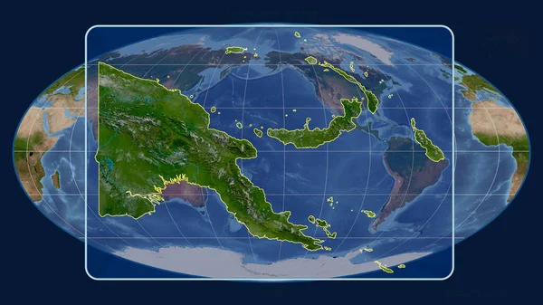 Vista Ampliada Del Contorno Papúa Con Líneas Perspectiva Contra Mapa —  Fotos de Stock