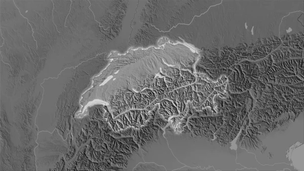 Švýcarsko Mapě Nadmořské Výšky Stupních Šedi Stereografické Projekci Hrubé Složení — Stock fotografie