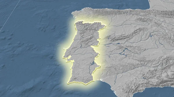 Portugalsko Jeho Okolí Vzdálená Šikmá Perspektiva Zářil Tvar Mapa Elevace — Stock fotografie