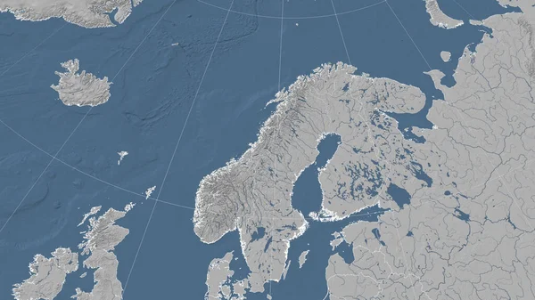 Norvégia Környék Távoli Ferde Perspektíva Körvonal Nélkül Szürkeárnyalat Magassági Térkép — Stock Fotó