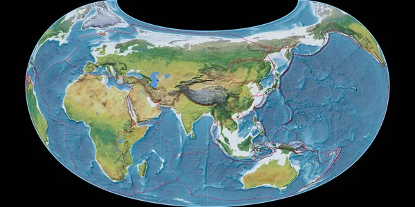 Mapa Świata Projekcji Raisz Armadillo Skupiona Wschodniej Długości Geograficznej Główne — Zdjęcie stockowe