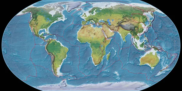 Mapa Świata Projekcji Robinsona Skupiona Wschodniej Długości Geograficznej Główne Cechy — Zdjęcie stockowe