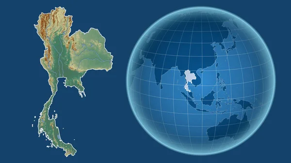 Tailandia Globo Con Forma Del País Contra Mapa Ampliado Con — Foto de Stock