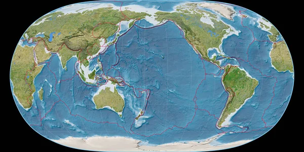 Mappa Del Mondo Nella Proiezione Della Terra Naturale Centrata 170 — Foto Stock