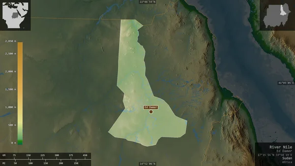 Río Nilo Estado Sudán Datos Sombreado Colores Con Lagos Ríos — Foto de Stock