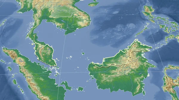 Malásia Seu Bairro Perspectiva Oblíqua Distinta Forma Delineada Cor Mapa — Fotografia de Stock