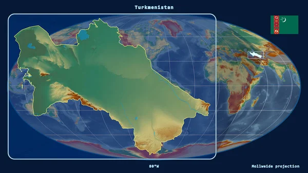 Втілений Точки Зору Туркменістану Контур Перспективними Лініями Проти Глобальної Карти — стокове фото