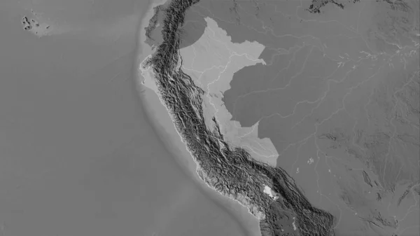 Peru Area Grayscale Elevation Map Stereographic Projection Raw Composition Raster — Stock Photo, Image