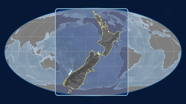Vista Ampliada Del Contorno Nueva Zelanda Con Líneas Perspectiva Contra — Foto de Stock