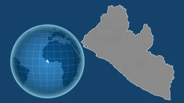 Liberia Globo Con Forma Del País Contra Mapa Ampliado Con — Foto de Stock