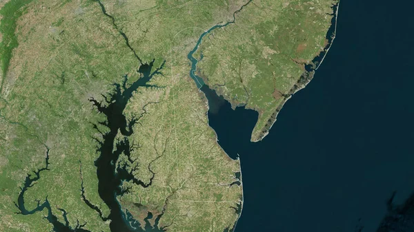 Delaware Staat Van Verenigde Staten Satellietbeelden Vorm Geschetst Tegen Zijn — Stockfoto