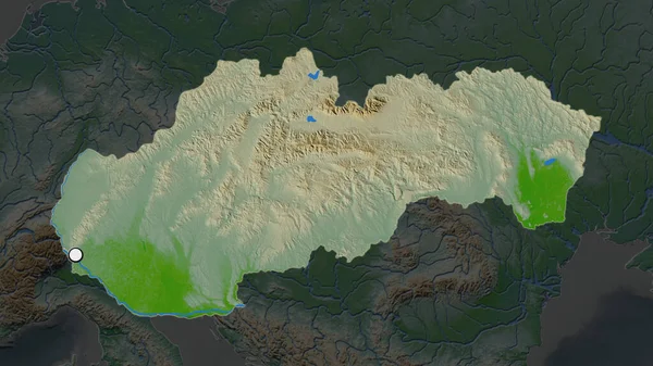 Выделенная Область Словакии Столицей Обезвоженной Карте Окрестностей Цветовая Карта — стоковое фото