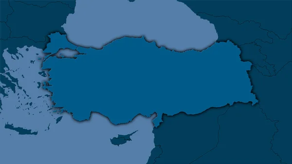 立体投影の固体地図上のトルコ領域 暗い輝く輪郭を持つラスター層の生の組成 — ストック写真