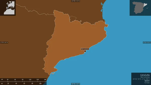 Cataluna Автономное Сообщество Испании Твердые Пятна Озерами Реками Форма Представленная — стоковое фото