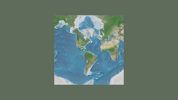 Sint Maartenの領域を中心に斜めのVan Der Grinten投影で世界の大規模な地図の正方形のフレーム 衛星画像 — ストック写真