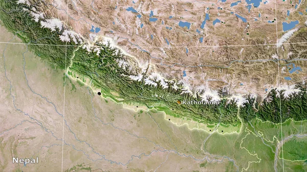 Περιοχή Νεπάλ Στον Δορυφορικό Χάρτη Στην Στερεογραφική Προβολή Κύρια Σύνθεση — Φωτογραφία Αρχείου