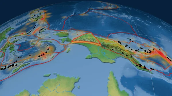 Maoke Tektonische Platte Extrudiert Auf Dem Globus Topographische Karte Der — Stockfoto