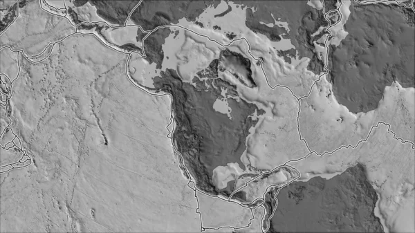 Las Placas Tectónicas Bordean Mapa Elevación Bilevel Las Áreas Adyacentes — Foto de Stock