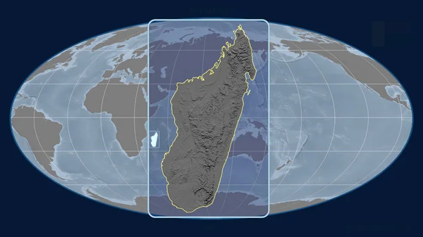 Nagyítás Madagaszkárra Perspektívákkal Mollweide Kivetítés Globális Térképével Szemben Alakzat Központú — Stock Fotó