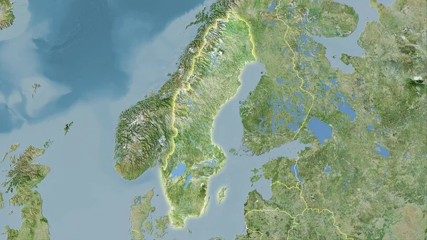 Obszar Szwecji Mapie Satelitarnej Projekcji Stereograficznej Surowa Kompozycja Warstw Rastrowych — Zdjęcie stockowe