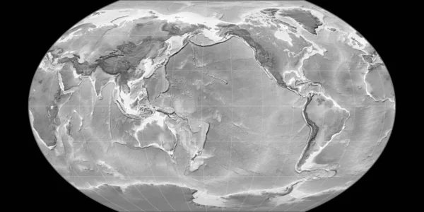 World Map Kavraisky Vii Projection Centered 170 West Longitude Grayscale — Stock Photo, Image