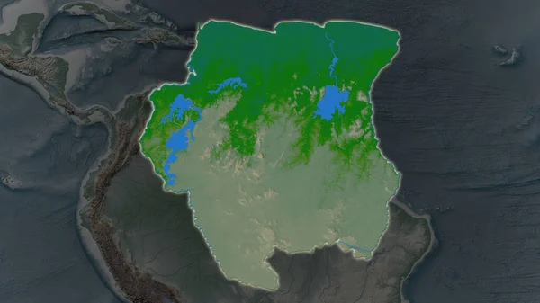 Suriname Gebied Vergroot Gloeide Een Verduisterde Achtergrond Van Zijn Omgeving — Stockfoto