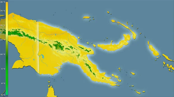 Durchschnittstemperatur Des Kältesten Viertels Gebiet Papua Neuguineas Der Stereographischen Projektion — Stockfoto