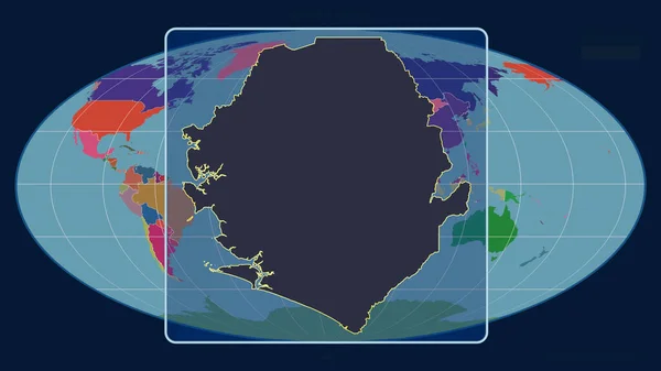 Přiblížený Pohled Sierru Leone Perspektivními Liniemi Proti Globální Mapě Mollweidově — Stock fotografie