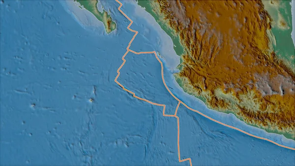 Las Placas Tectónicas Bordean Mapa Relieve Las Áreas Adyacentes Área —  Fotos de Stock